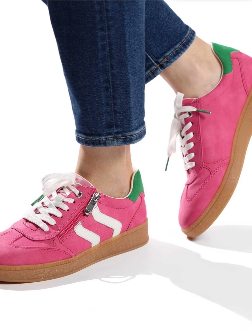 Pink Casual Women's Sneakers with Green Heel Accent